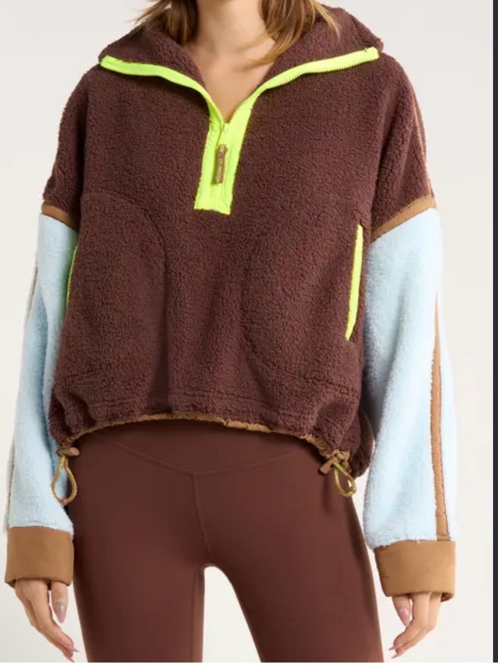 FP Movement by Free People Brown Sherpa Pullover with Yellow Accents